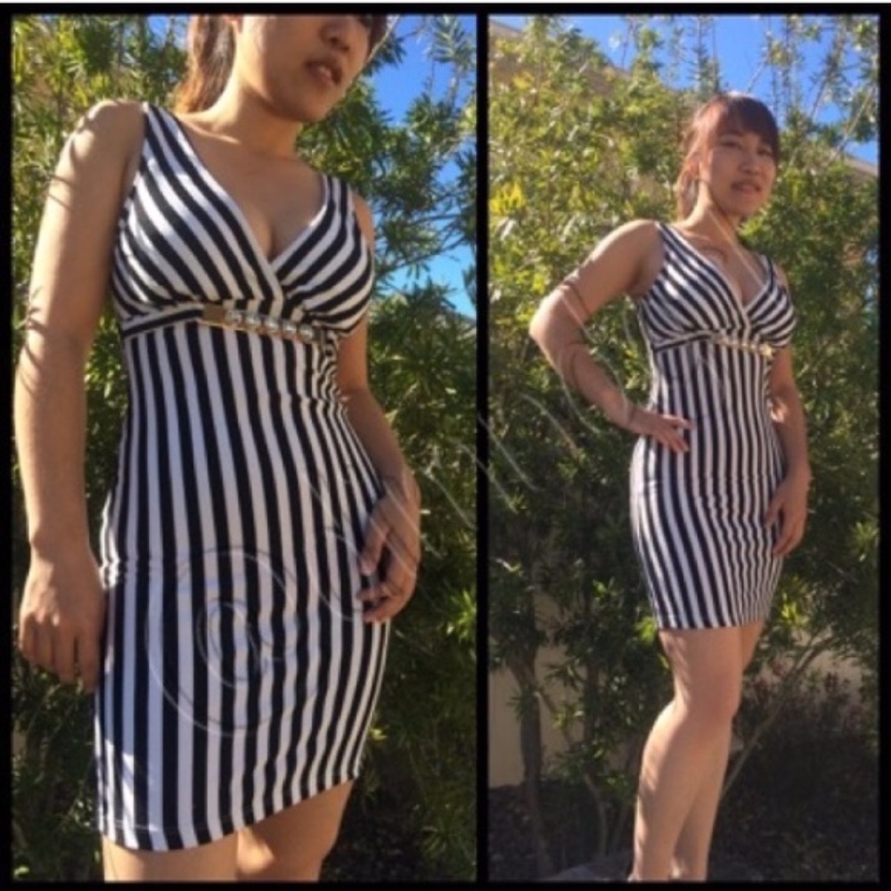 Black & White Jeweled Empire Waist Dress